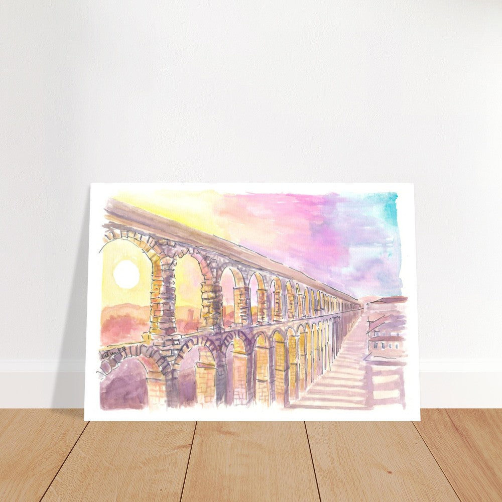 Roman Aqueduct of Segovia Spain in Late Sun - Limited Edition Fine Art Print - Original Painting available