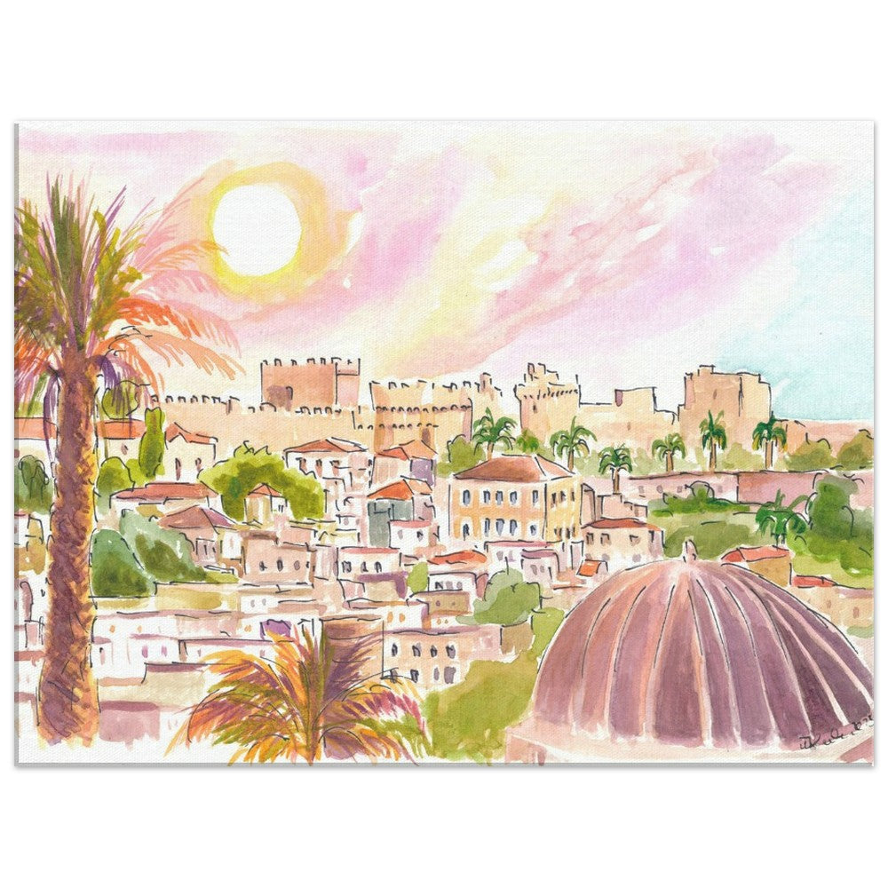City of Rhodes with Impressive Grandmaster Palace - Limited Edition Fine Art Print - Original Painting available