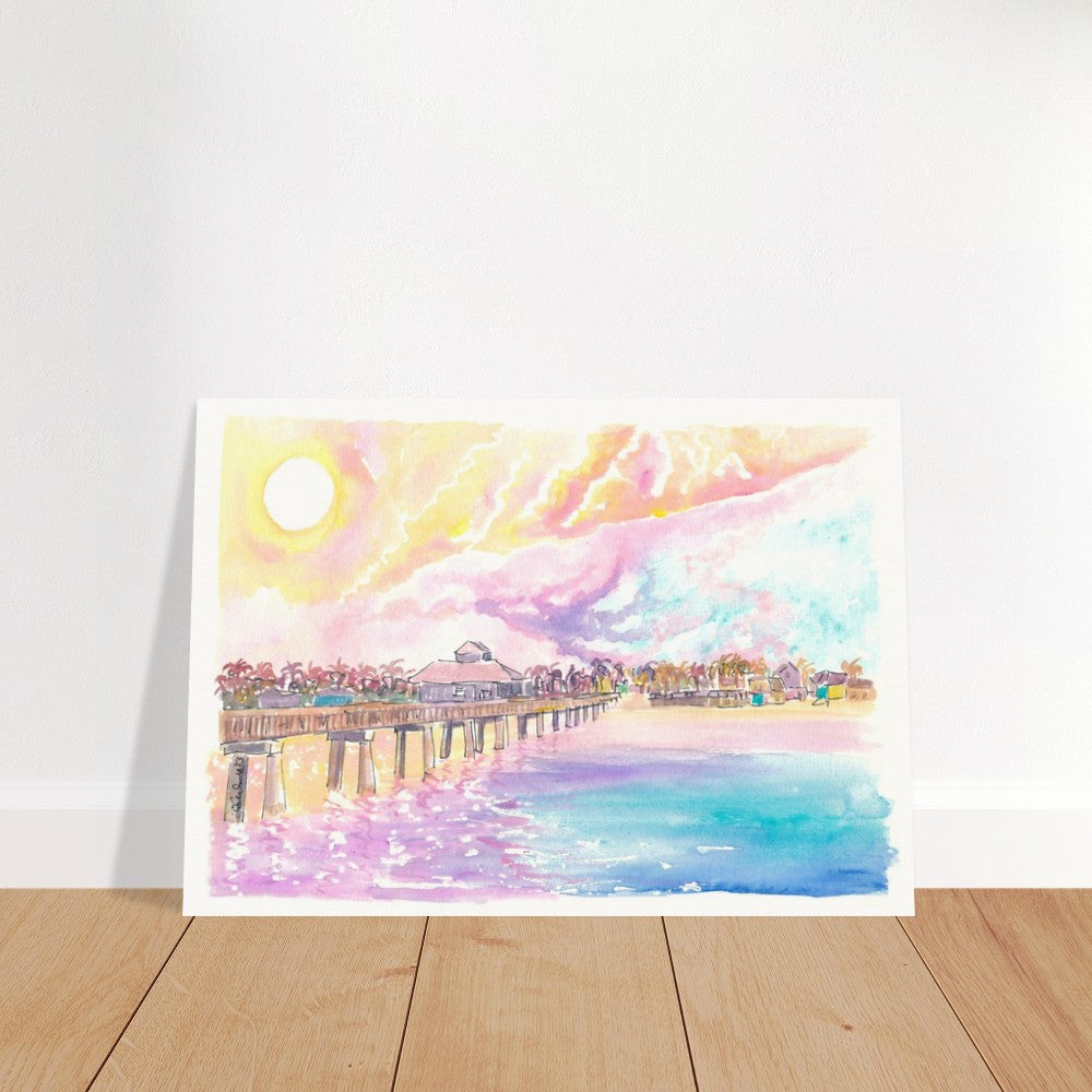 Romance in Fort Myers Florida with Fishing Pier in Sunset - Limited Edition Fine Art Print - Original Painting available