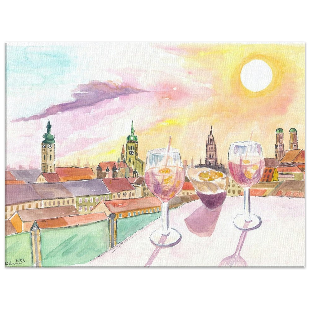 Munich Sundowner with Rooftop Vibes and Skyline View - Limited Edition Fine Art Print - Original Painting available
