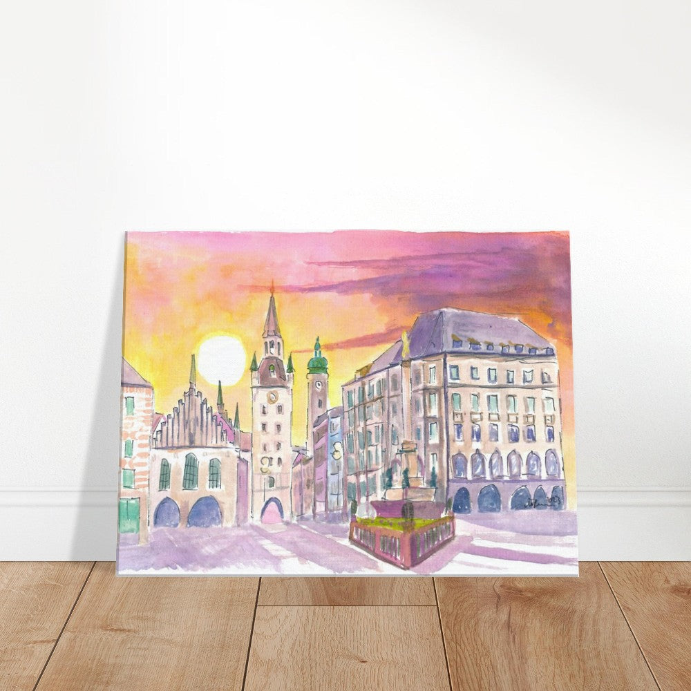 Munich Marienplatz Old Town Hall in the Morning - Limited Edition Fine Art Print - Original Painting available