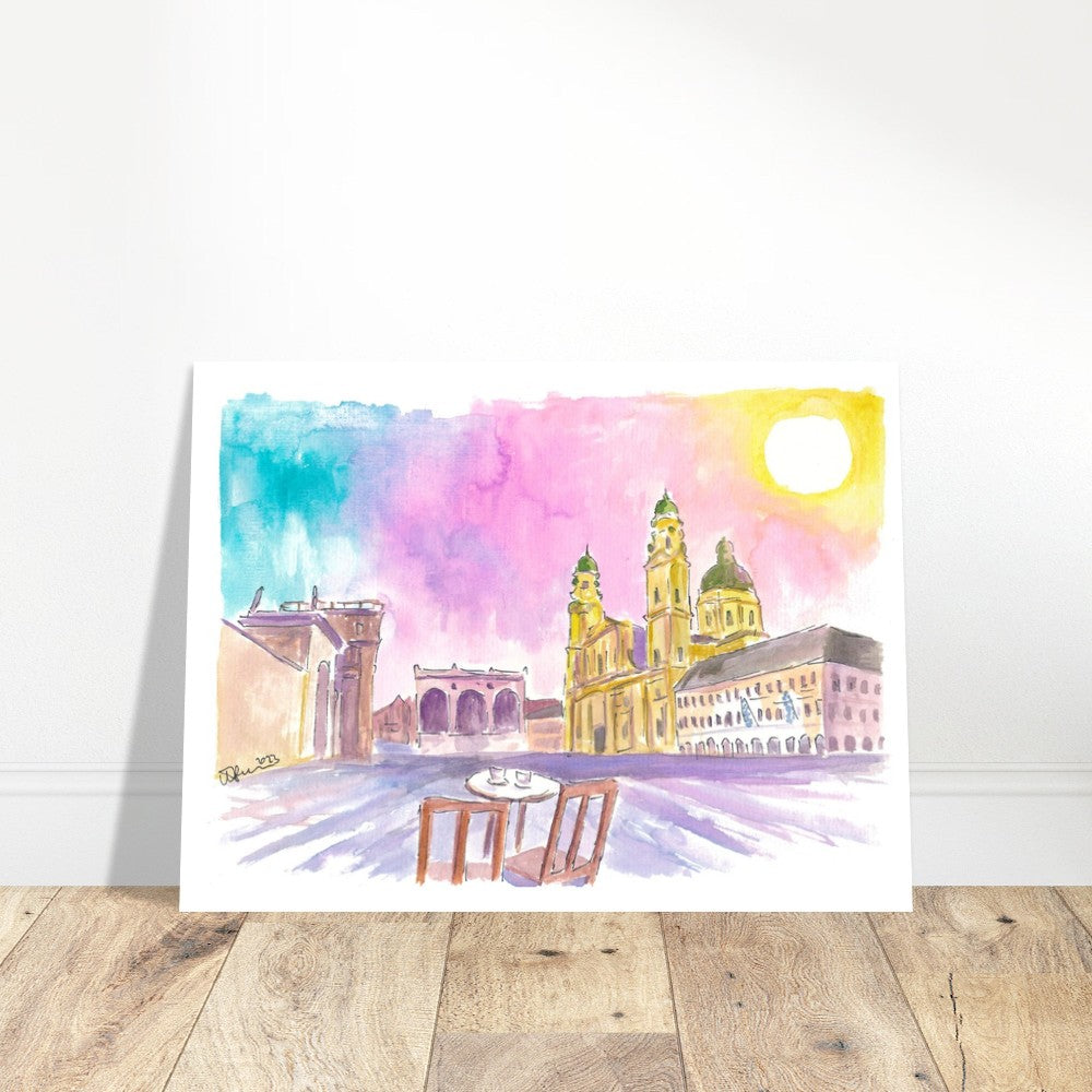 Munich Odeon Square Coffee and Rainbow Sunset - Limited Edition Fine Art Print -