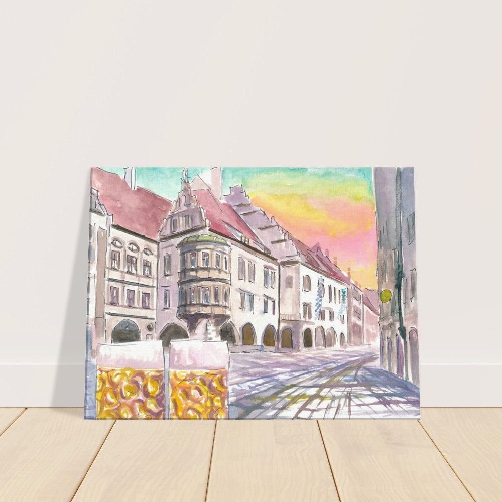 Platzl Square in Munich with Historic Old Beer Hall and Mass - Limited Edition Fine Art Print - Original Painting available