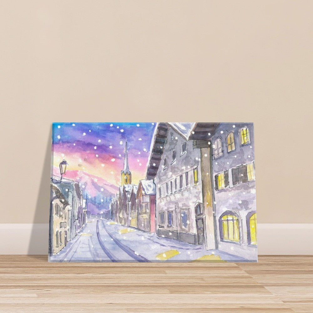 Garmisch Partenkirchen Main Street Winter Scene with Mountain View - Limited Edition Fine Art Print - Original Painting available
