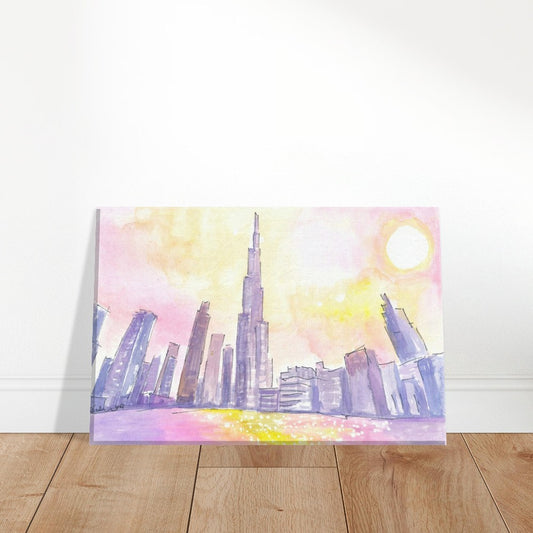 Burj Khalifa Dubai Impressions during Sunset with Skyscrapers - Limited Edition Fine Art Print - Original Painting available