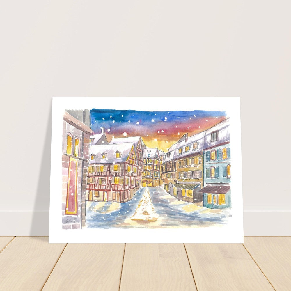 Snowing and Festive Colmar in Alsace with Old Town - Limited Edition Fine Art Print - Original Painting available