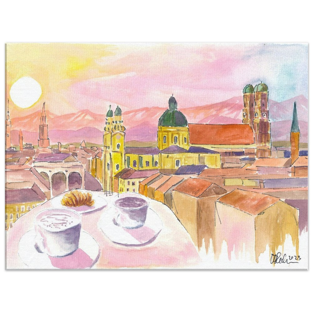 Munich Sundowner with Rooftop Vibes and Skyline View - Limited Edition Fine Art Print - Original Painting available