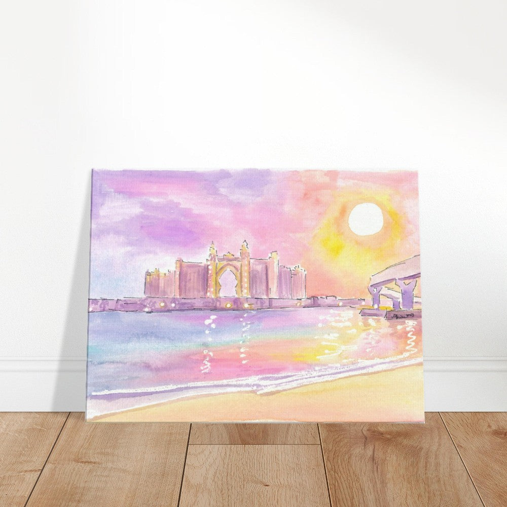 Dubai UAE Palm Crescent Sunset over Astonishing Hotel - Limited Edition Fine Art Print - Original Painting available