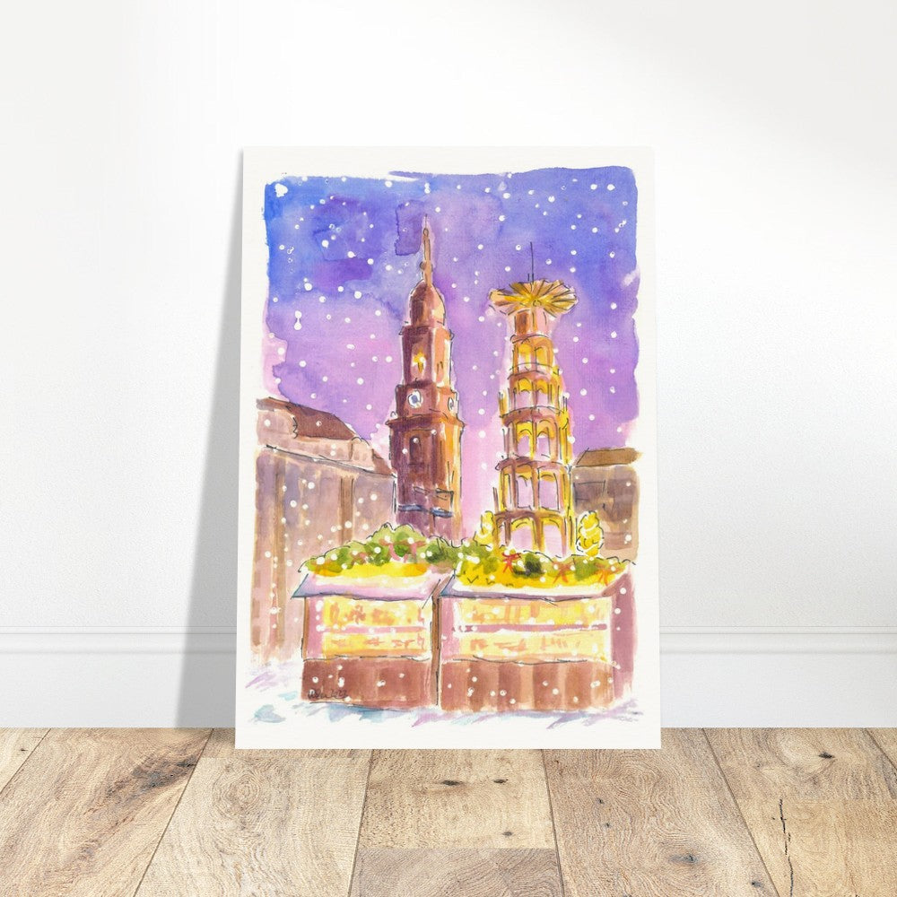 Dresden XMAS Market in Nightly Winter Scene at Striezelmarkt - Limited Edition Fine Art Print - Original Painting available