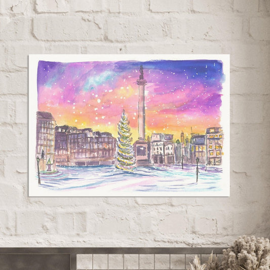 London Trafalgar Square Nelson with Snow at Night - Limited Edition Fine Art Print -