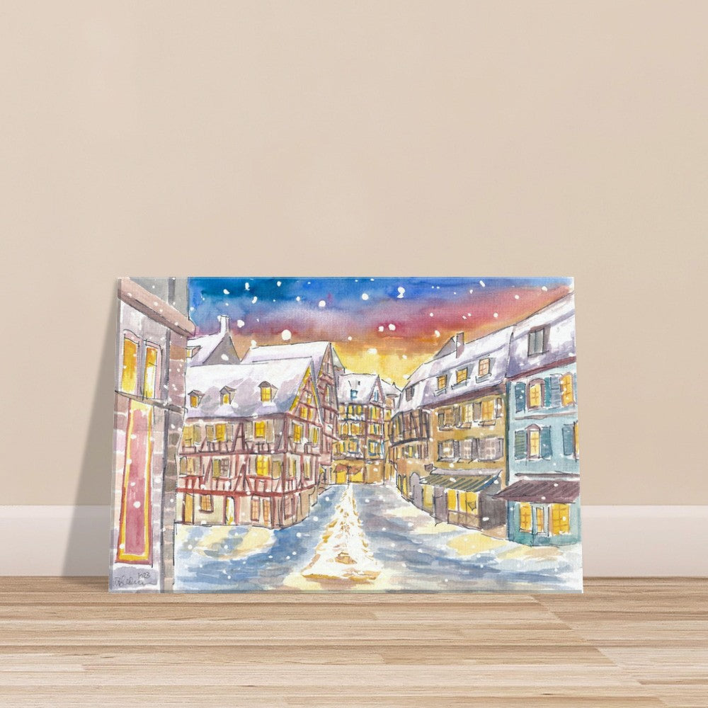 Snowing and Festive Colmar in Alsace with Old Town - Limited Edition Fine Art Print - Original Painting available