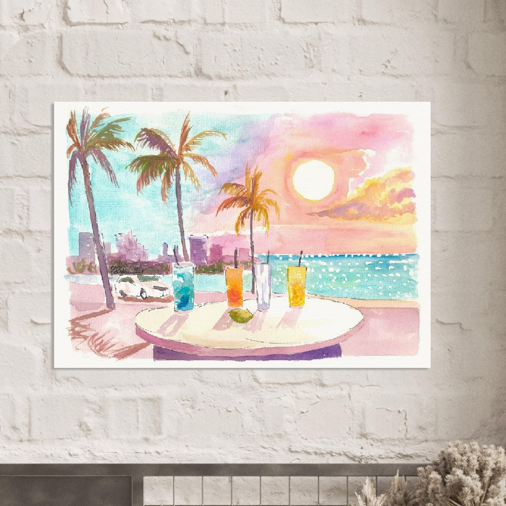 Feeling the Soft Breeze in Miami Beach with Cocktails - Limited Edition Fine Art Print - Original Painting available