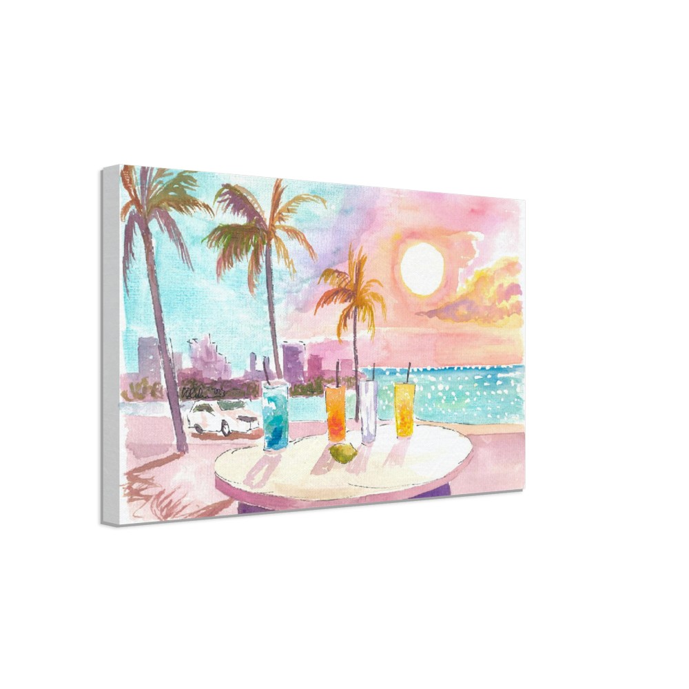Feeling the Soft Breeze in Miami Beach with Cocktails - Limited Edition Fine Art Print - Original Painting available