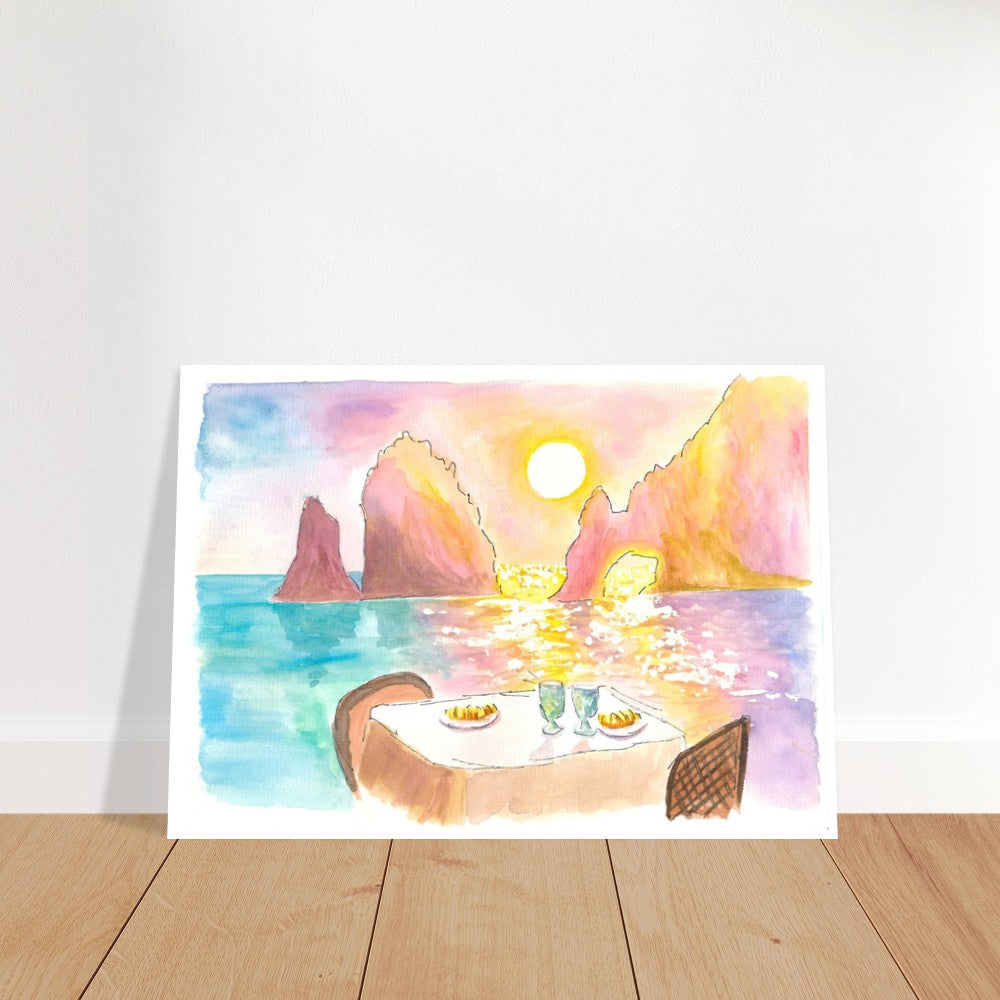 Cabo San Lucas Romantic Table with Seaview Sunset and Rocks - Limited Edition Fine Art Print - Original Painting available