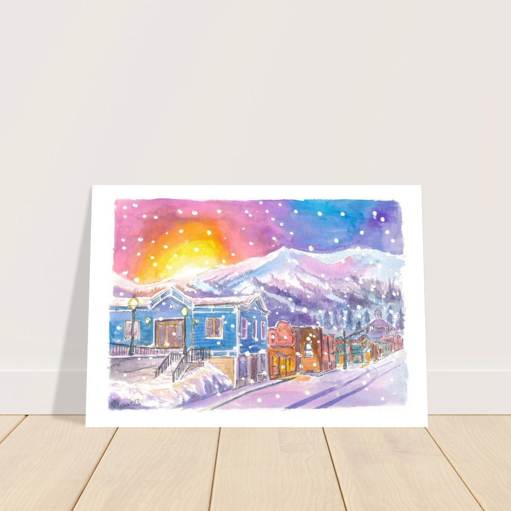 Snowing in Breckenridge Colorado Nightly Winter Street Scene - Limited Edition Fine Art Print - Original Painting available