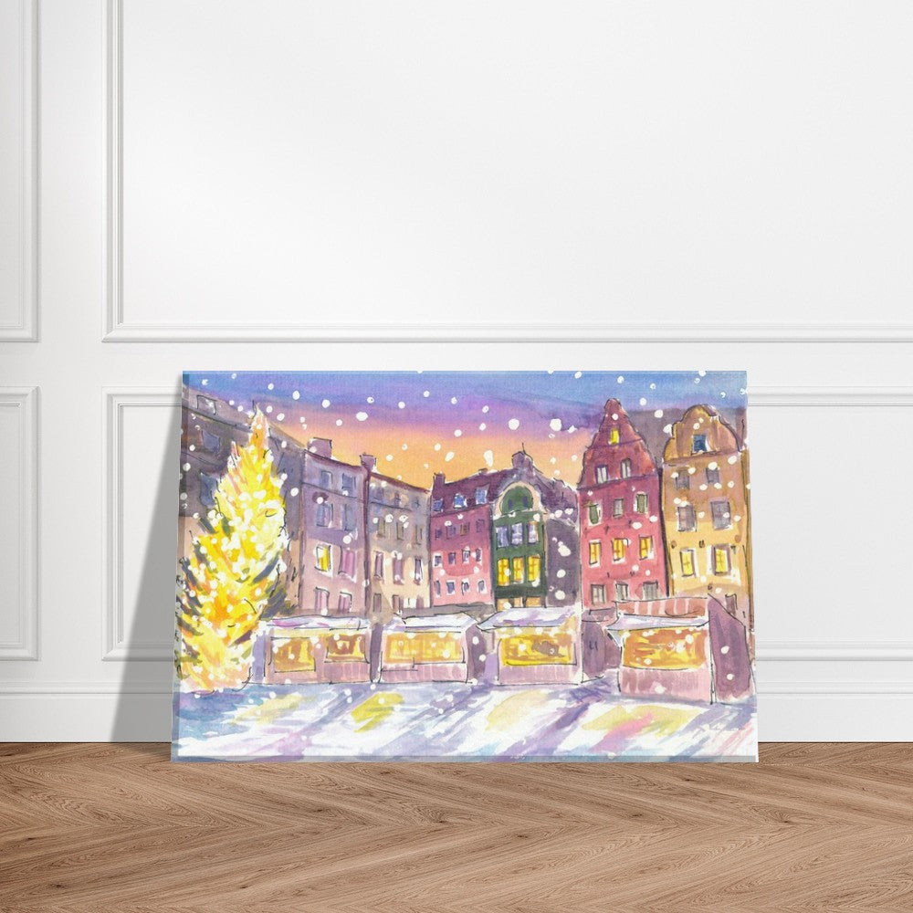 Stockholm Winter Scene at Nightly Gamla Stan - Limited Edition Fine Art Print - Original Painting available