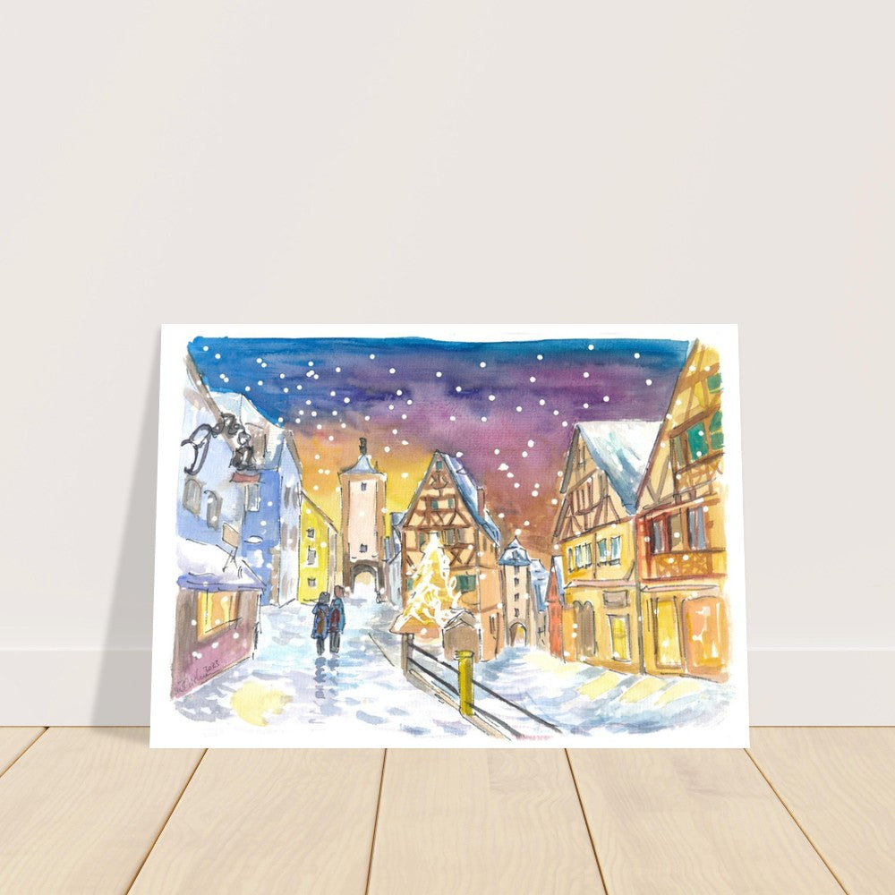 Rothenburg Tauber Winter Wonderland Walks at Night - Limited Edition Fine Art Print - Original Painting available