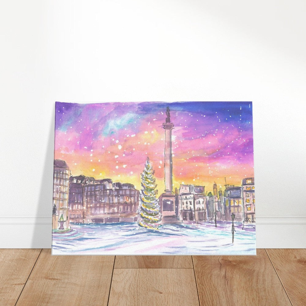London Trafalgar Square Nelson with Snow at Night - Limited Edition Fine Art Print -