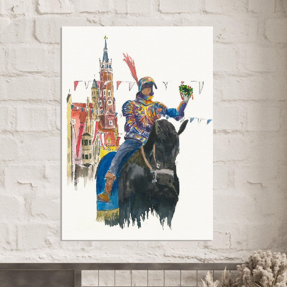 Landshut Knight in the procession in the historical dreamlike old town - Limited Edition Fine Art Print - Original Painting available