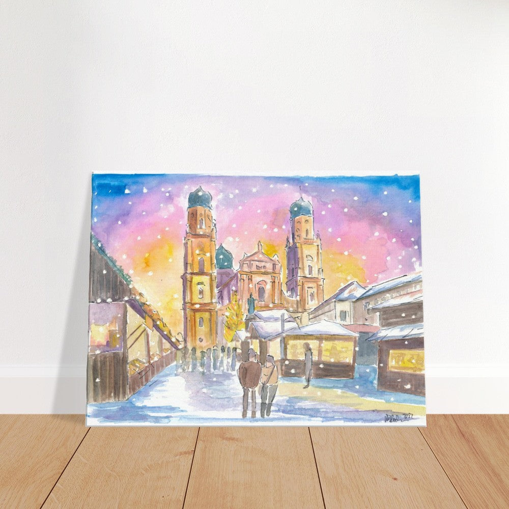 Passau Bavaria Winter Street Scene with Cathedral in Snow - Limited Edition Fine Art Print - Original Painting available