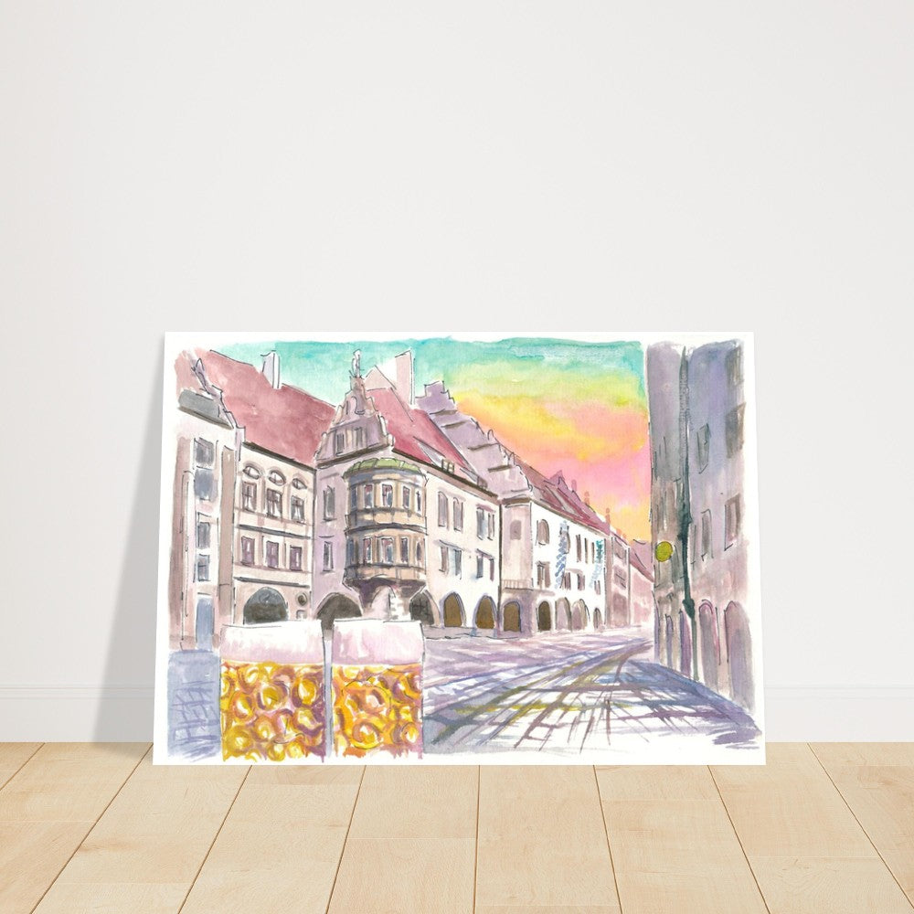 Platzl Square in Munich with Historic Old Beer Hall and Mass - Limited Edition Fine Art Print - Original Painting available