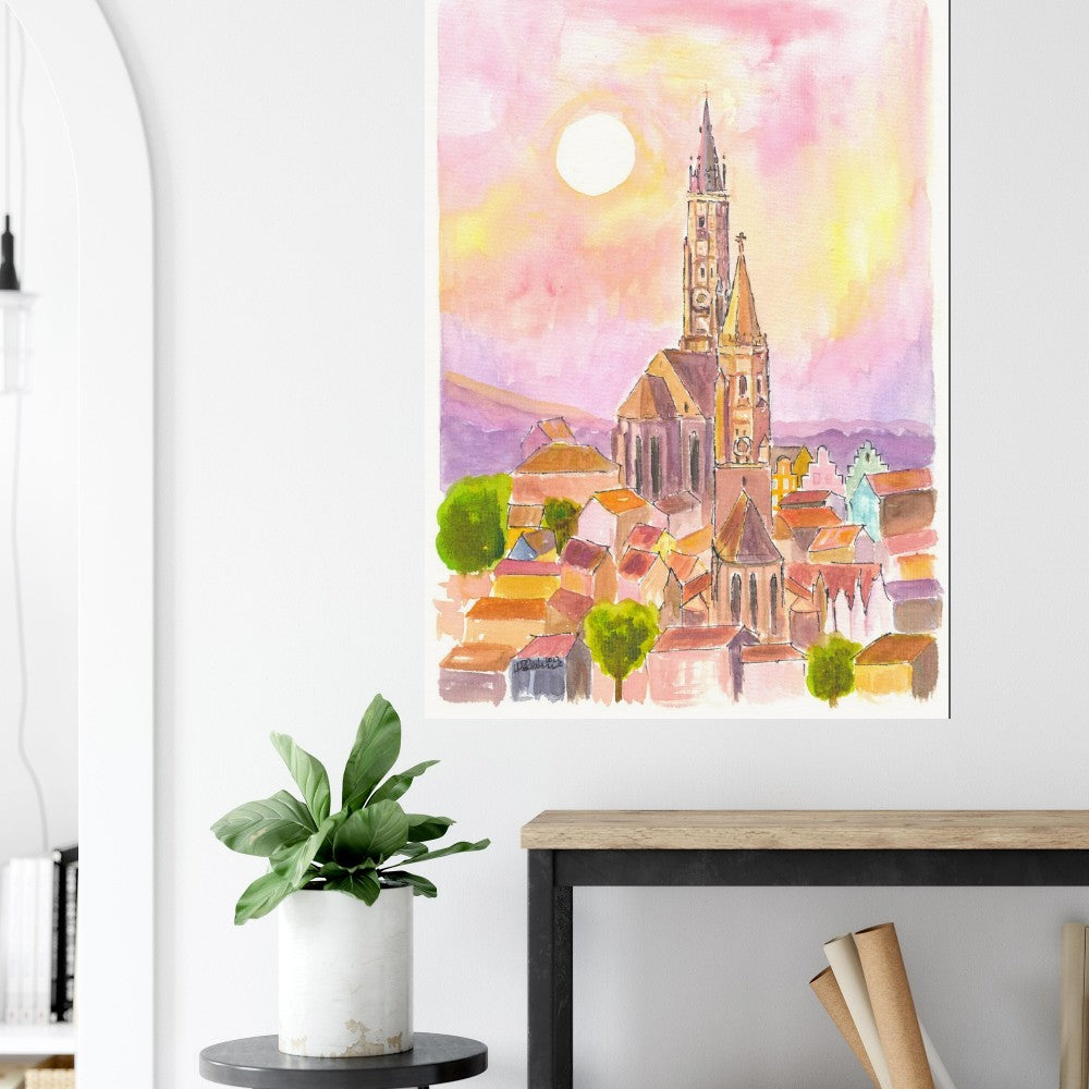 Landshut Martin and Jodok View from Carossahöhe at Sunset - Limited Edition Fine Art Print - Original Painting available
