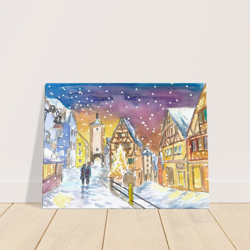 Rothenburg Tauber Winter Wonderland Walks at Night - Limited Edition Fine Art Print - Original Painting available