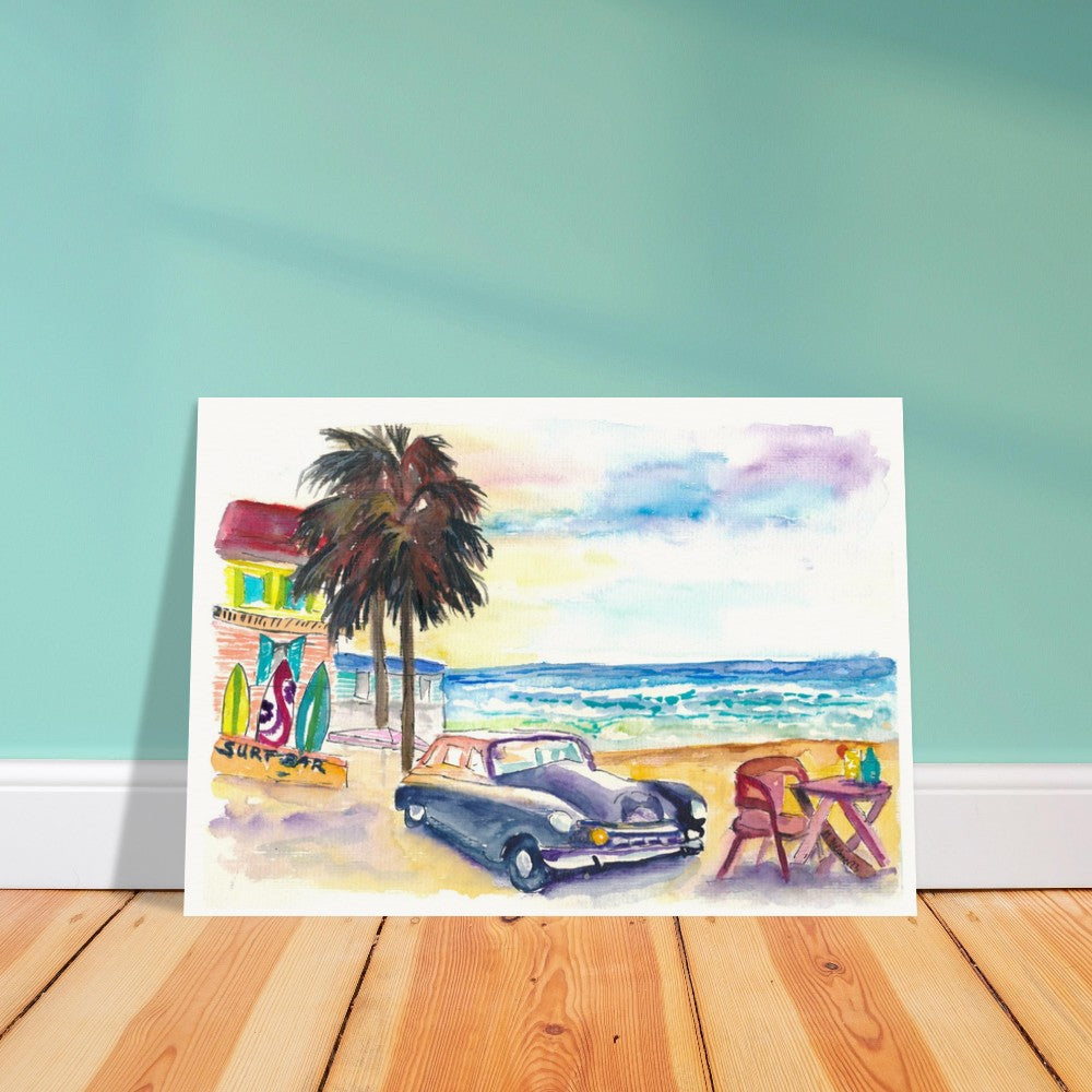 Caribbean Beach Life Oldtimer Palms and Surf Boards - Limited Edition Fine Art Print - Original Painting available