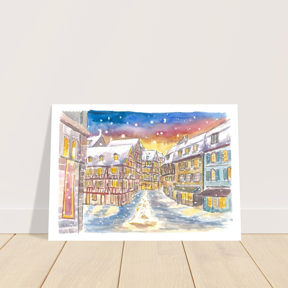 Snowing and Festive Colmar in Alsace with Old Town - Limited Edition Fine Art Print - Original Painting available