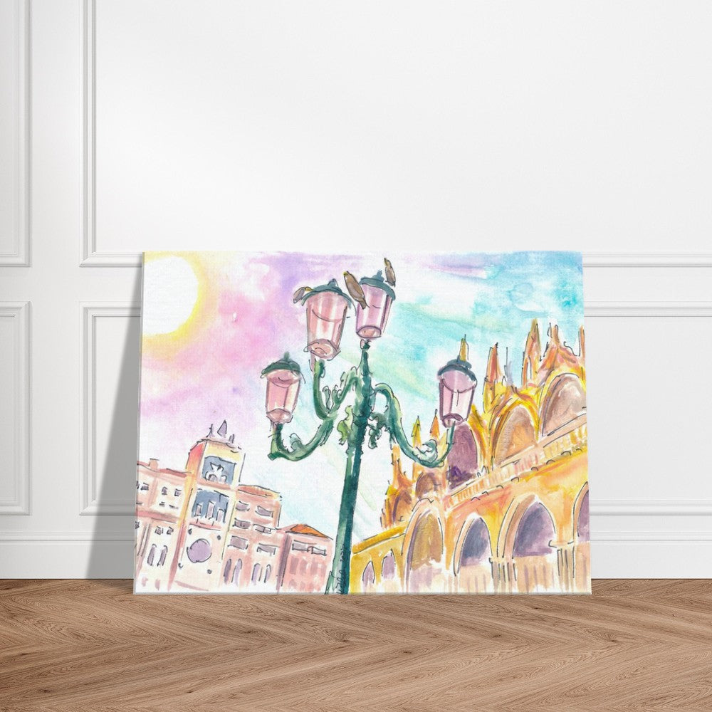 Piazza San Marco with St Mark Clock Tower Basilica and Venetian Lantern - Limited Edition Fine Art Print - Original Painting available