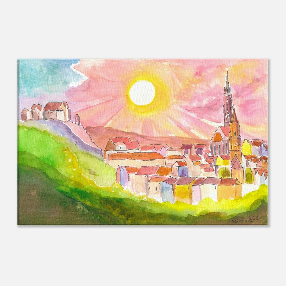 Landshut Carossahöhe with Trausnitz Castle and Old Town in Sunset - Limited Edition Fine Art Print - Original Painting available