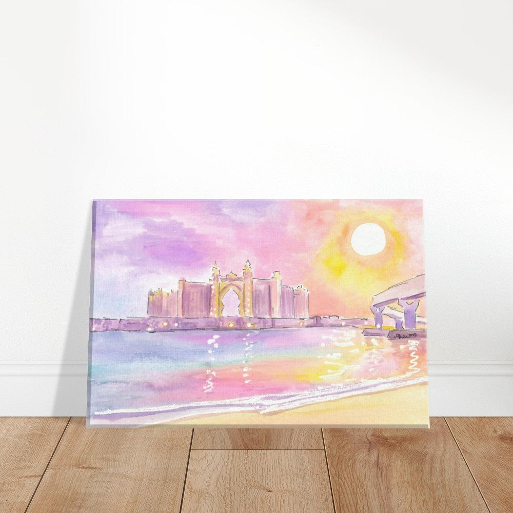 Dubai UAE Palm Crescent Sunset over Astonishing Hotel - Limited Edition Fine Art Print - Original Painting available