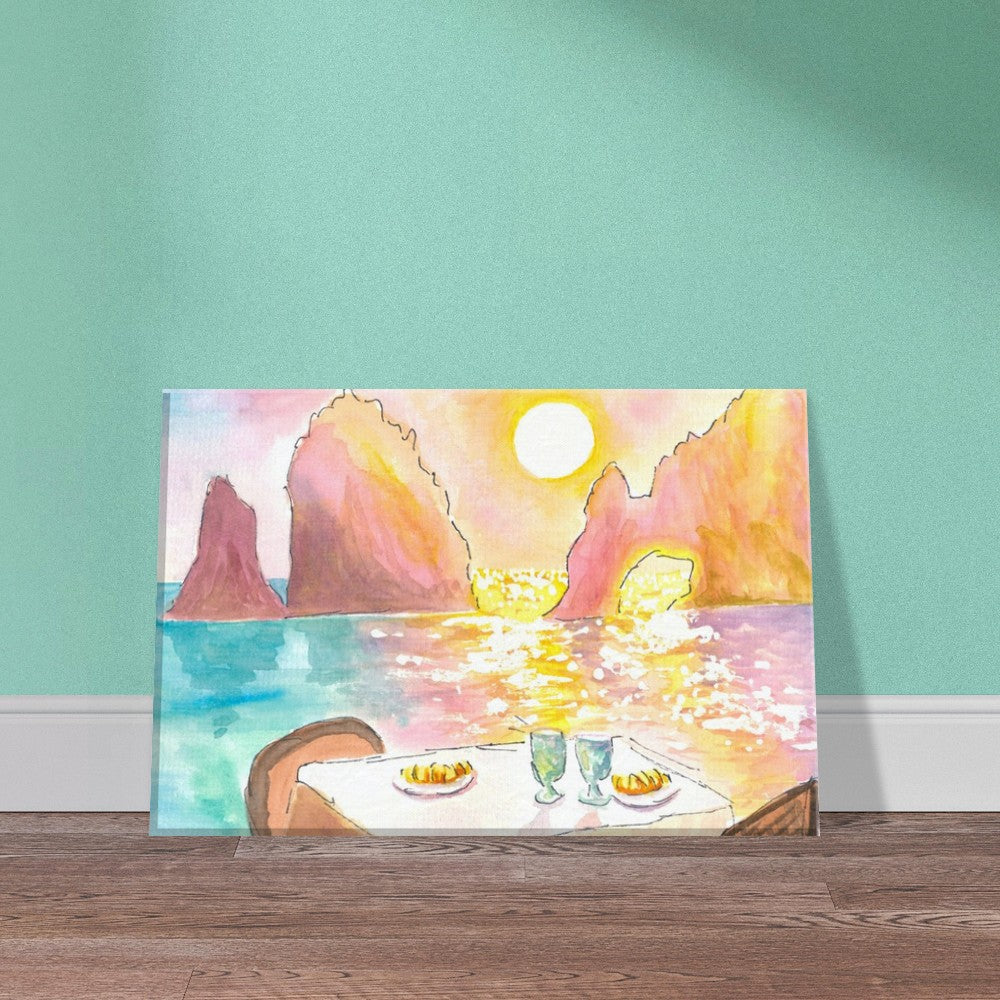 Cabo San Lucas Romantic Table with Seaview Sunset and Rocks - Limited Edition Fine Art Print - Original Painting available