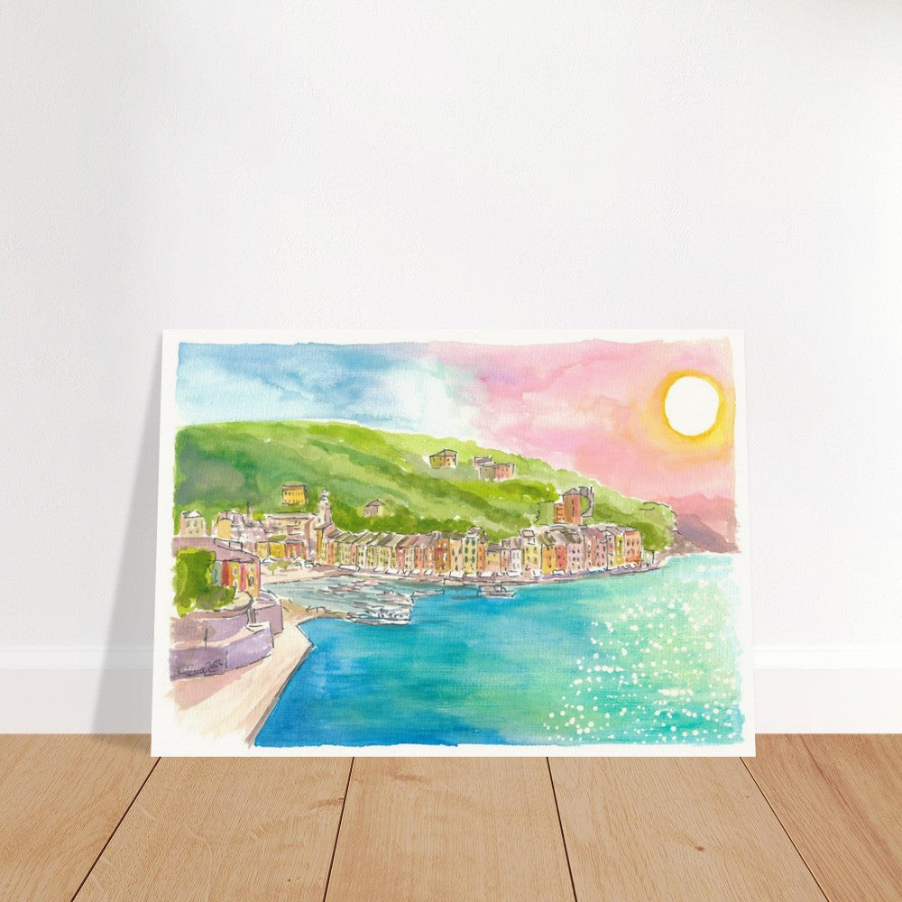 Portofino waterfront with the sun glistening in the Ligurian Sea - Limited Edition Fine Art Print -