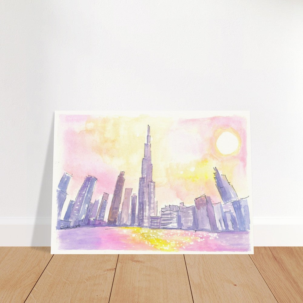 Burj Khalifa Dubai Impressions during Sunset with Skyscrapers - Limited Edition Fine Art Print - Original Painting available