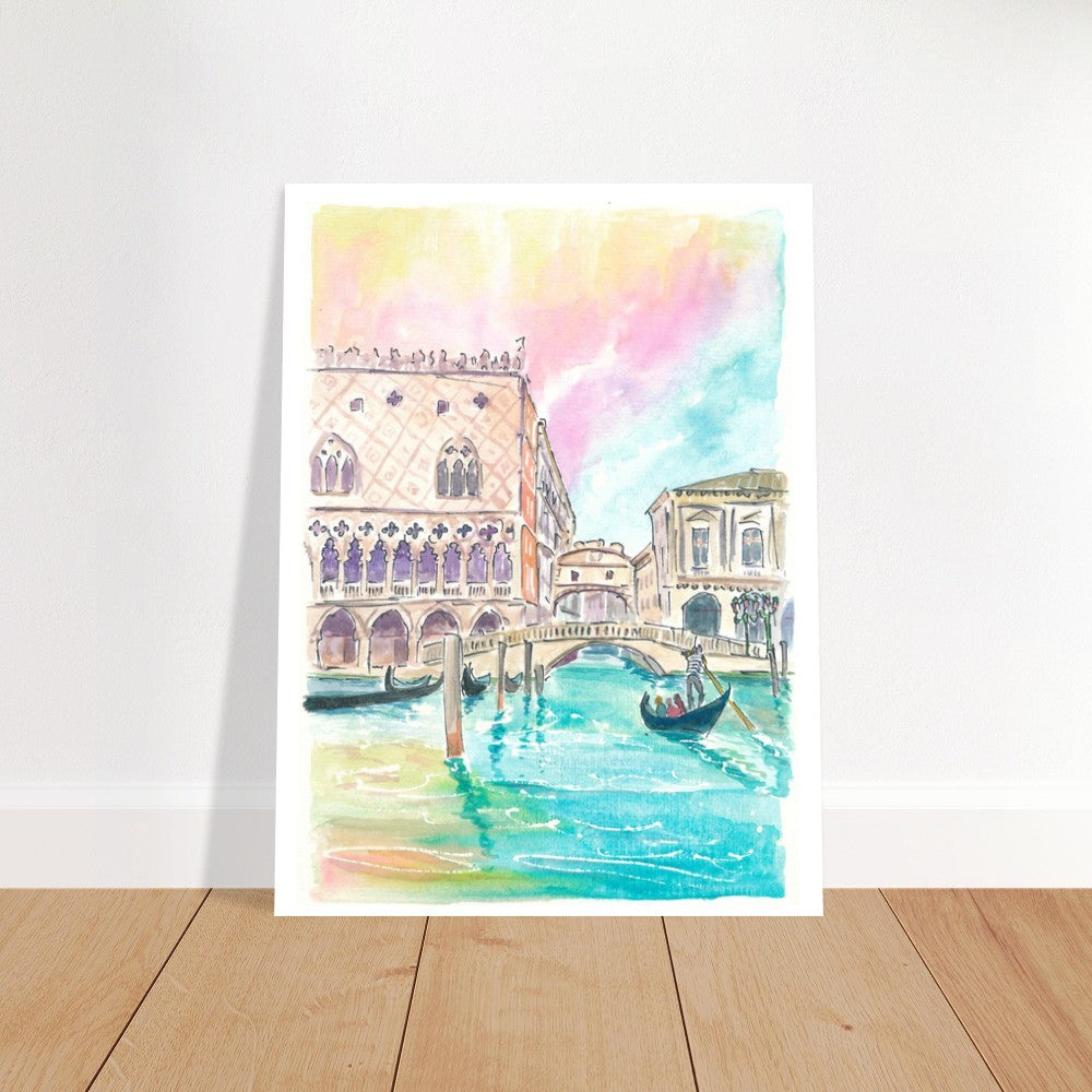 Famous Bridge of Sighs in Venice Scene from Water - Limited Edition Fine Art Print