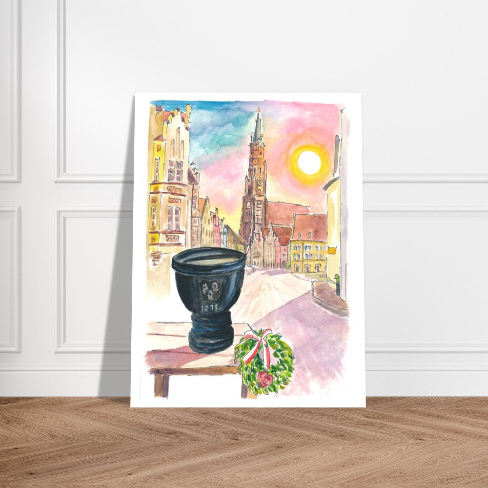 Landshut Humpen with a view of the decorated old town in the morning - Limited Edition Fine Art Print - Original Painting available