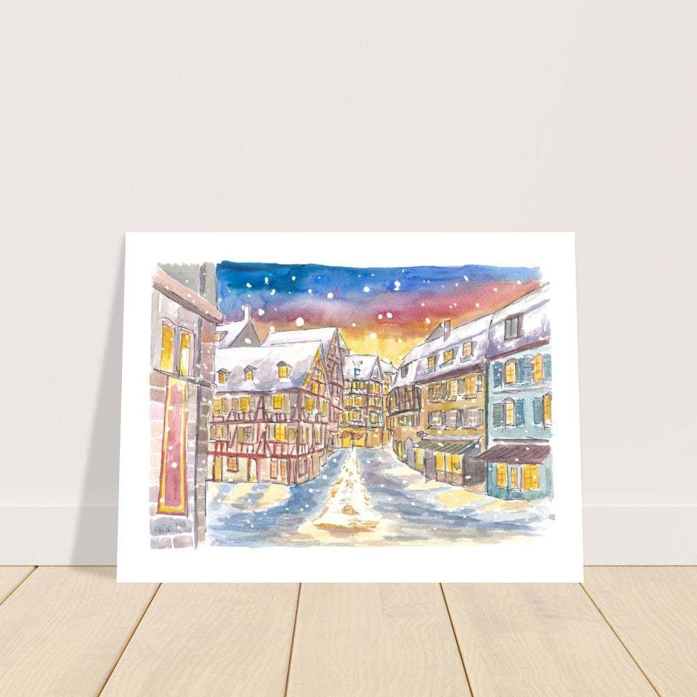 Snowing and Festive Colmar in Alsace with Old Town - Limited Edition Fine Art Print - Original Painting available