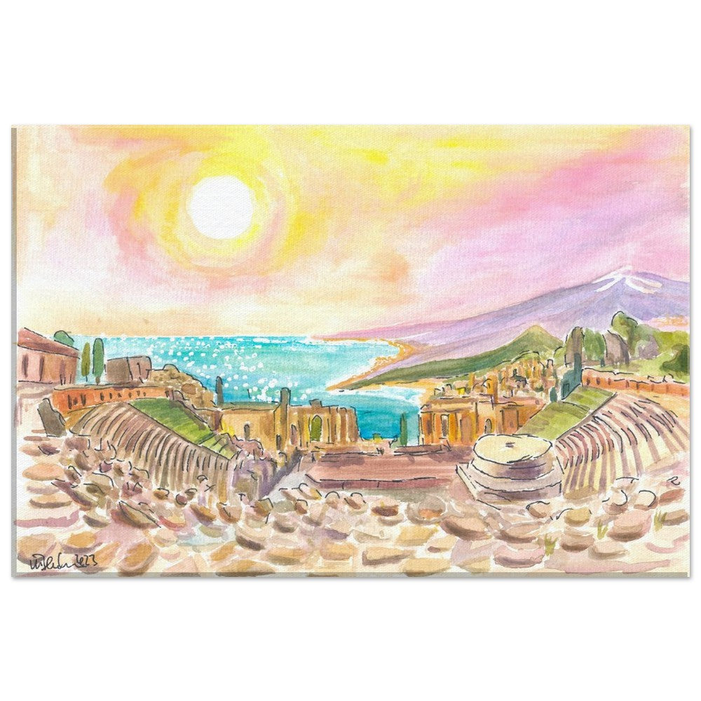 Incredible view of Ancient Teatro Antico Taormina Sicily - Limited Edition Fine Art Print - Original Painting available