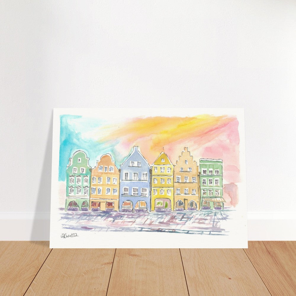 Typical Bavarian Colorful Gothic Old Town Houses  - Limited Edition Fine Art Print - Original Painting available