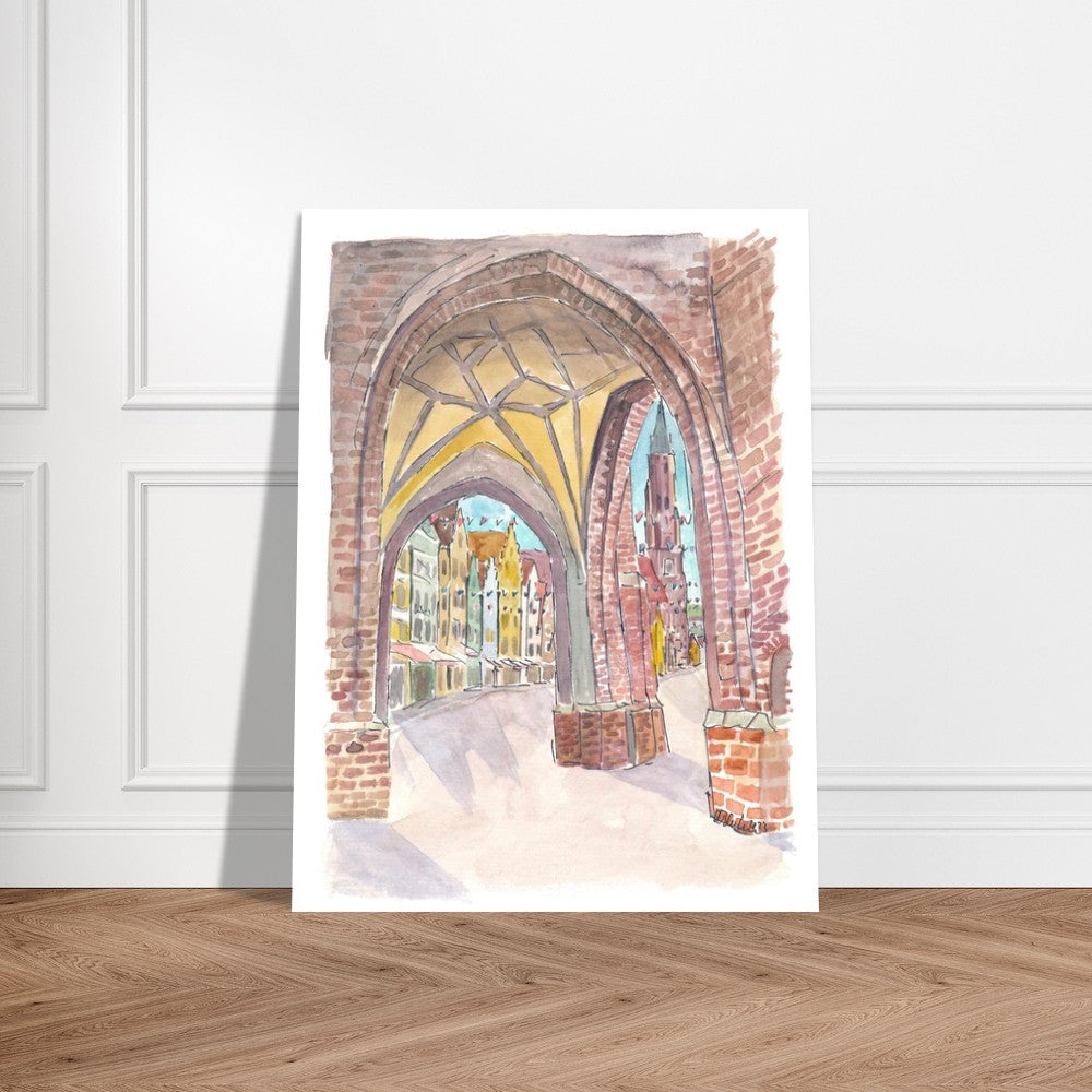 View from Hl Geist church into the old town of Landshut with St Martin and gothic houses - Limited Edition Fine Art Print -