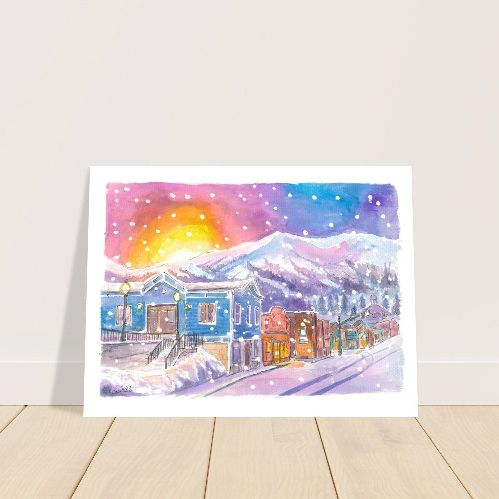 Snowing in Breckenridge Colorado Nightly Winter Street Scene - Limited Edition Fine Art Print - Original Painting available