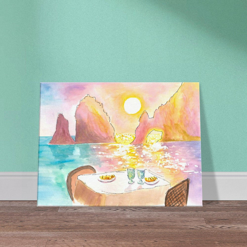 Cabo San Lucas Romantic Table with Seaview Sunset and Rocks - Limited Edition Fine Art Print - Original Painting available