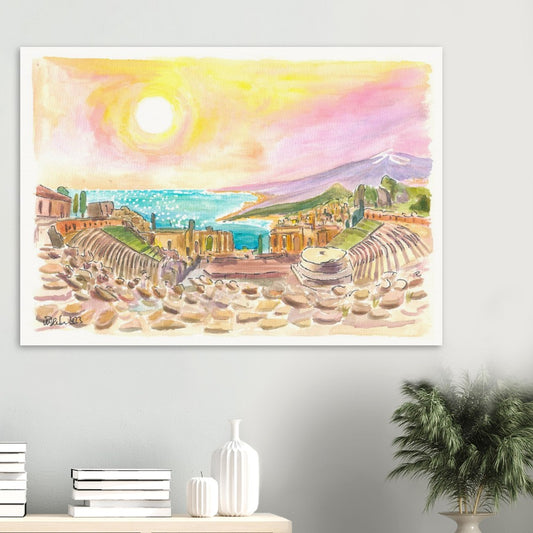 Incredible view of Ancient Teatro Antico Taormina Sicily - Limited Edition Fine Art Print - Original Painting available
