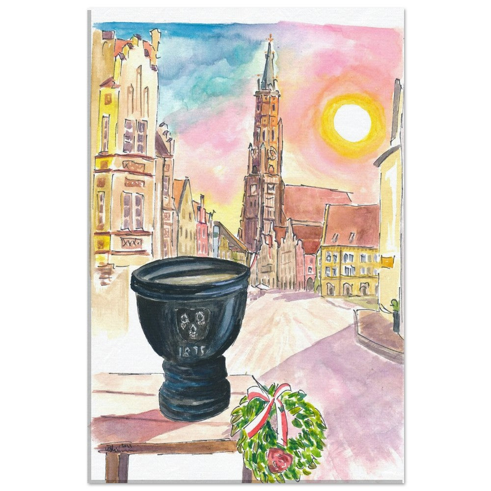 Landshut Humpen with a view of the decorated old town in the morning - Limited Edition Fine Art Print - Original Painting available