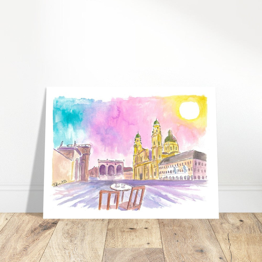Munich Odeon Square Coffee and Rainbow Sunset - Limited Edition Fine Art Print -