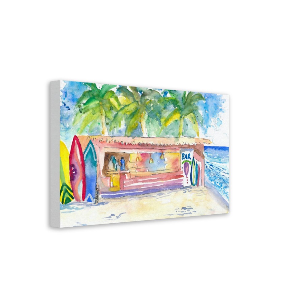 Tropical Dreams at the Beach Bar under Palms - Limited Edition Fine Art Print - Original Painting available