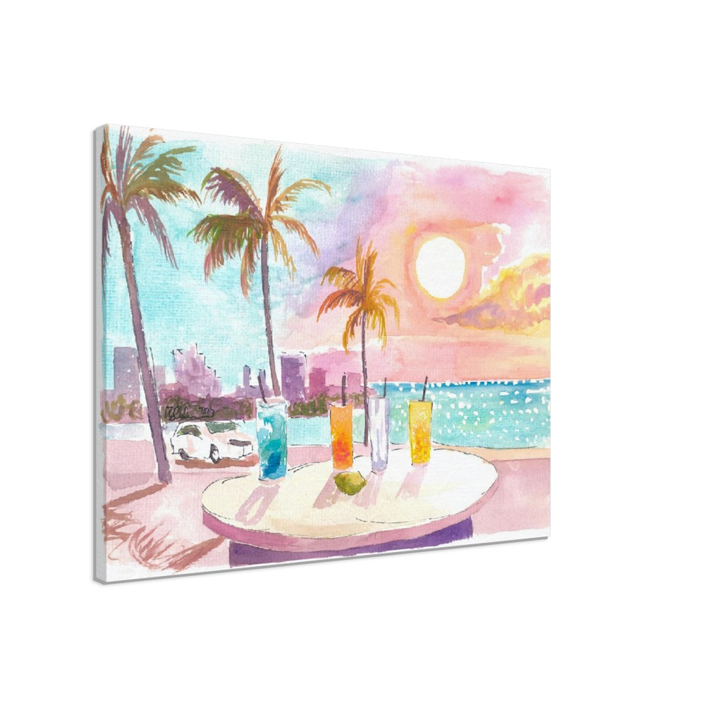 Feeling the Soft Breeze in Miami Beach with Cocktails - Limited Edition Fine Art Print - Original Painting available