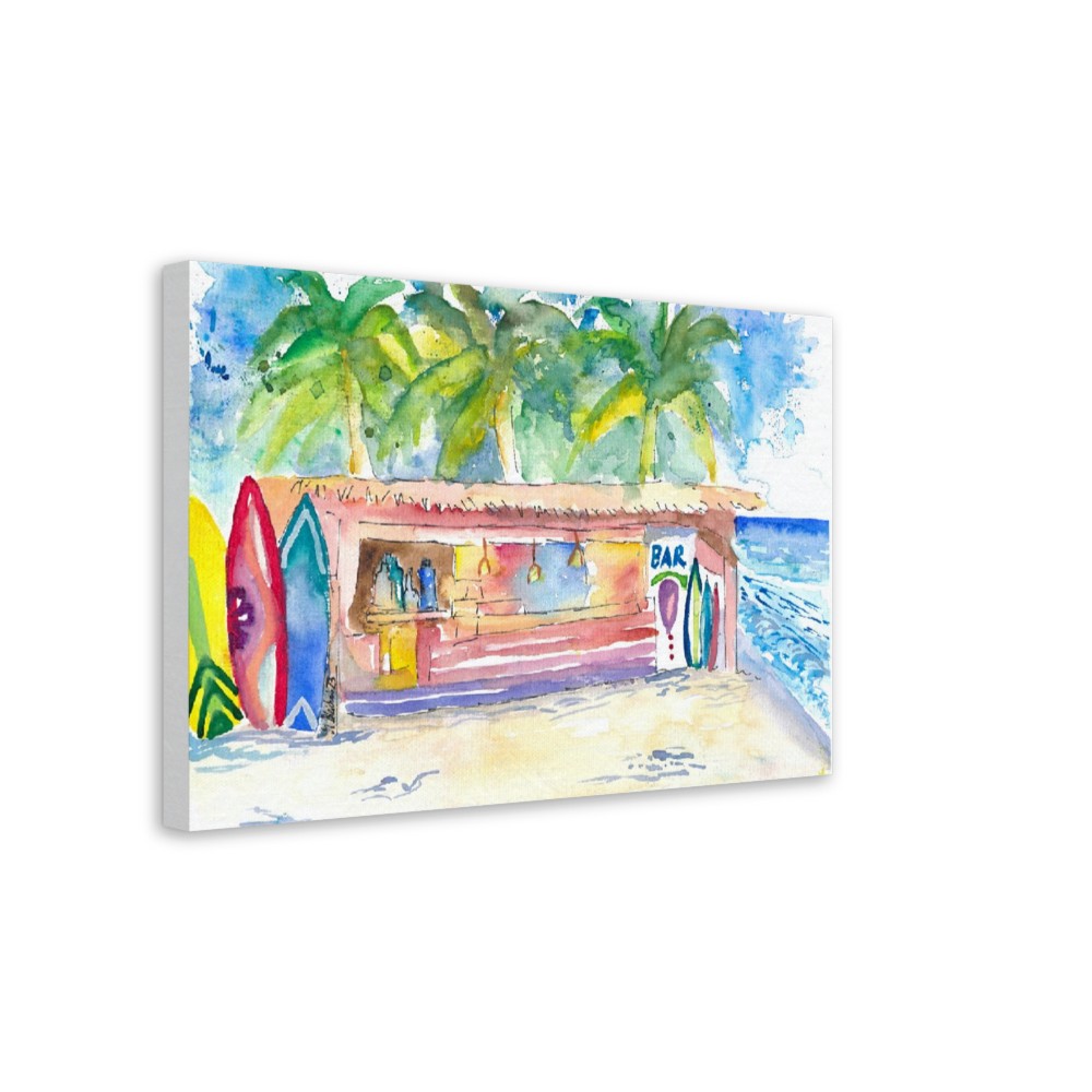 Tropical Dreams at the Beach Bar under Palms - Limited Edition Fine Art Print - Original Painting available