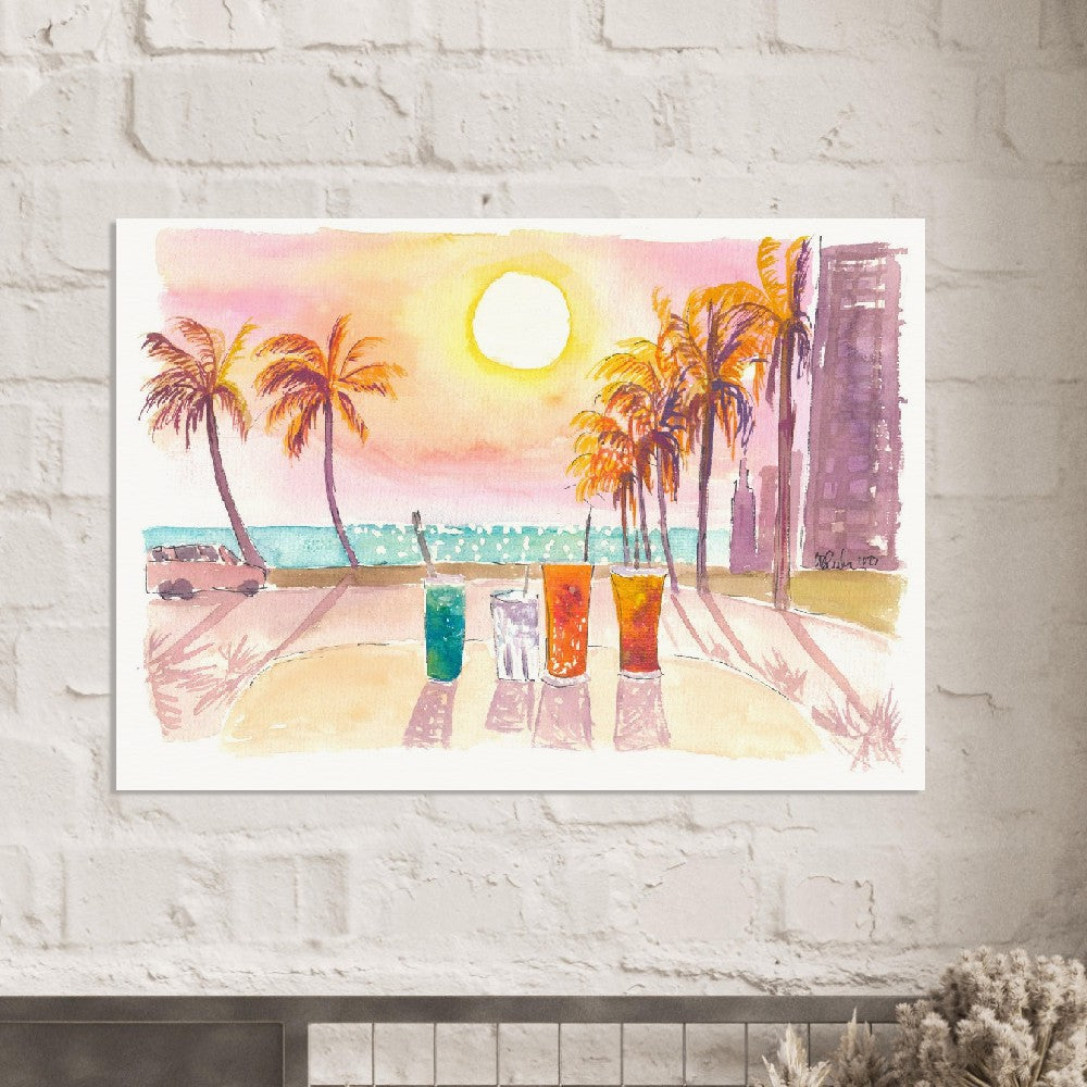 Cocktails at the Waterfront in Miami Beach Florida - Limited Edition Fine Art Print - Original Painting available